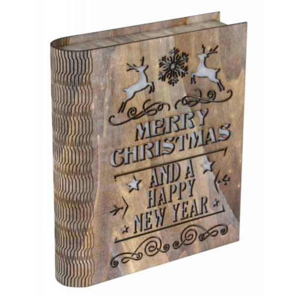 Χριστουγεννιάτικο Ξύλινο Διακοσμητικό Βιβλίο με Ευχές και LED (24cm)